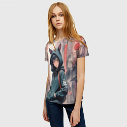 Футболка женская Девушка в худи с ушками, цвет: 3D-принт — фото 2