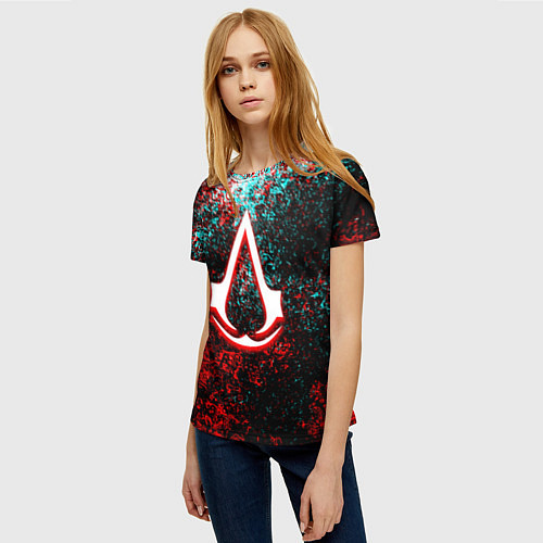 Женская футболка Assassins Creed logo glitch / 3D-принт – фото 3