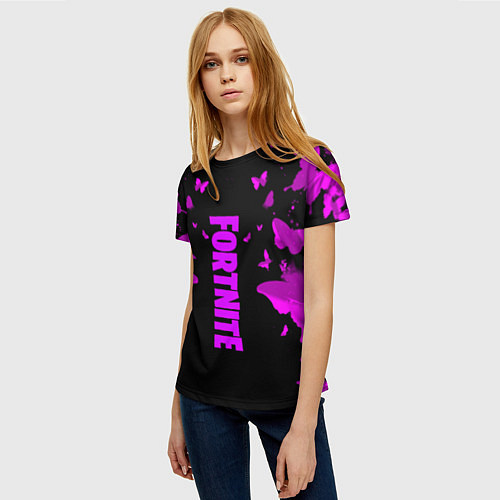 Женская футболка Fortnite buterfly neon / 3D-принт – фото 3