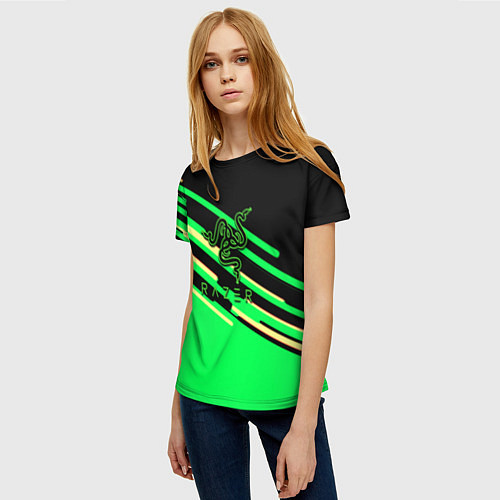 Женская футболка Razer line green pattern / 3D-принт – фото 3