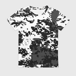 Женская футболка Камуфляжные пиксели чёрно белый