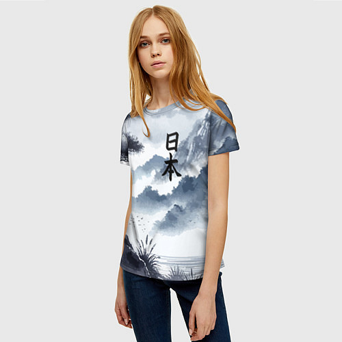 Женская футболка Японский пейзаж - нейросеть / 3D-принт – фото 3