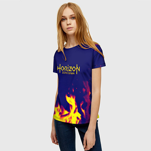 Женская футболка Horizon zero dawn flame yellow / 3D-принт – фото 3