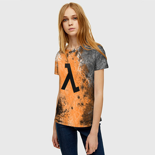 Женская футболка Half life оранжевые краски / 3D-принт – фото 3