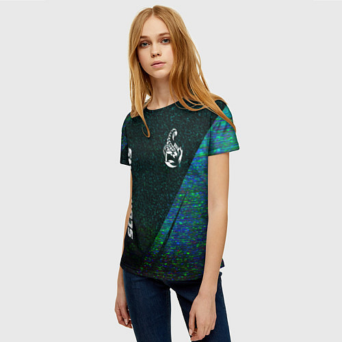 Женская футболка Scorpions glitch blue / 3D-принт – фото 3