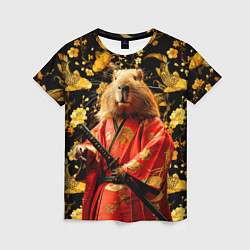 Футболка женская Капибара самурай, цвет: 3D-принт