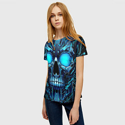 Футболка женская Неоновый кибер череп - нейроарт микросхема, цвет: 3D-принт — фото 2