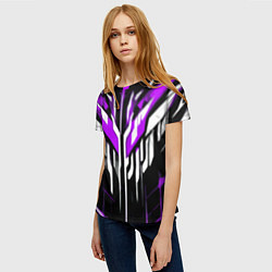 Футболка женская Purple and white abstraction on a black background, цвет: 3D-принт — фото 2