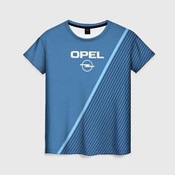 Футболка женская Opel сине-голубой в полоску, цвет: 3D-принт