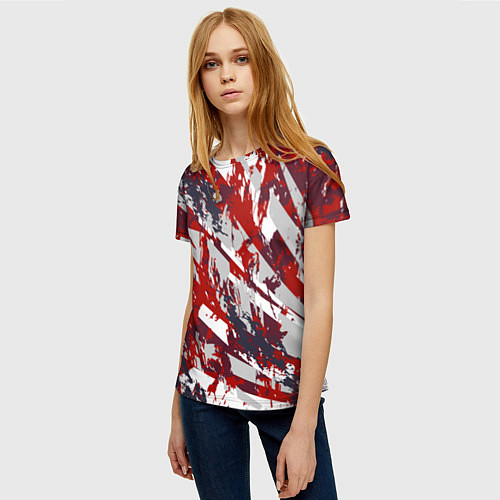 Женская футболка Геометрическая абстракция линии на красном / 3D-принт – фото 3