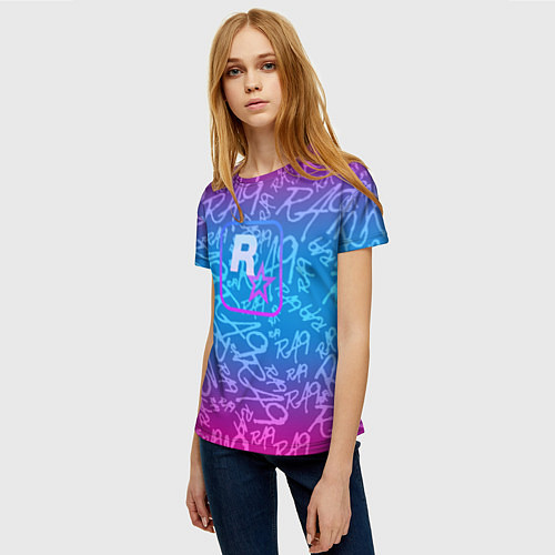 Женская футболка Rock star neon / 3D-принт – фото 3