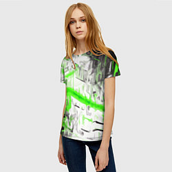Футболка женская Бело-зелёная абстракция на чёрном фоне, цвет: 3D-принт — фото 2