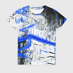 Футболка женская Сине-белая абстракция на чёрном фоне, цвет: 3D-принт