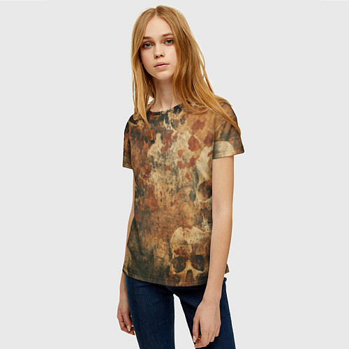 Женская футболка Грязный гранж с черепами / 3D-принт – фото 3