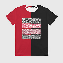 Женская футболка Черно красная тигровая аппликация