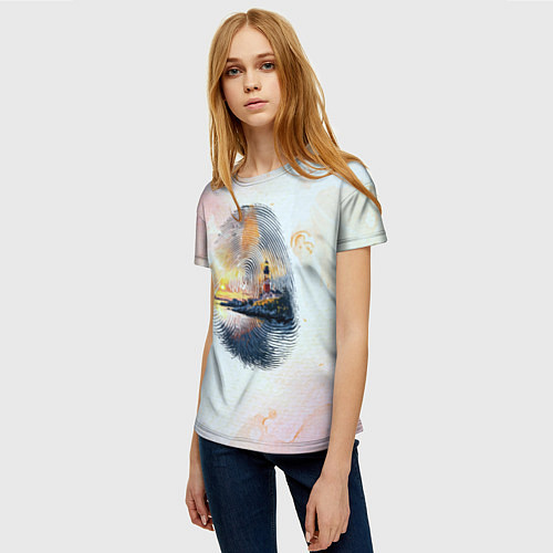 Женская футболка Маяк у моря на закате в отпечатке пальца / 3D-принт – фото 3