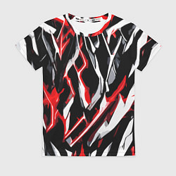 Женская футболка Красно-белые агрессивные полосы на чёрном фоне