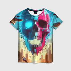 Футболка женская Cool vanguard neon cyber skull - ai art, цвет: 3D-принт