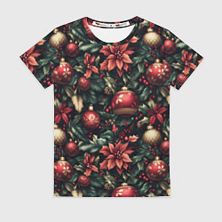 Женская футболка Паттерн с новогодними украшениями