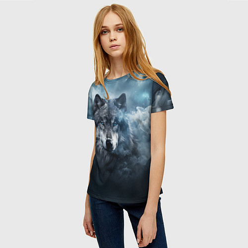 Женская футболка Волк ночью под луной / 3D-принт – фото 3