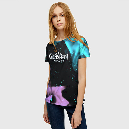 Женская футболка Genshin Impact flame neon / 3D-принт – фото 3