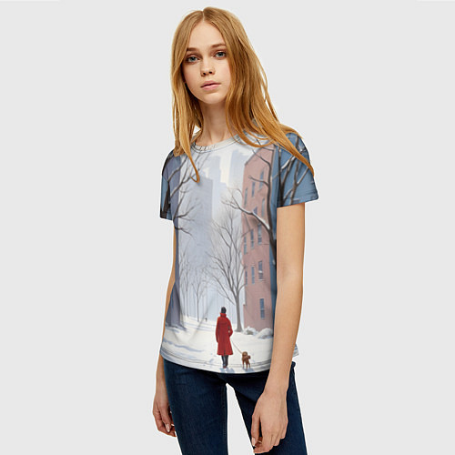 Женская футболка Прогулка зима / 3D-принт – фото 3