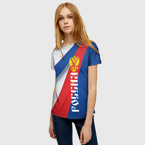 Женская футболка Цвета флага России и герб / 3D-принт – фото 3