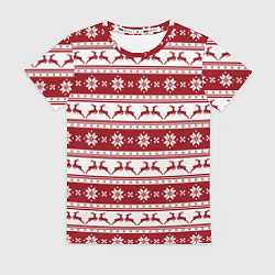 Футболка женская Скандинавский полосатый орнамент с оленями, цвет: 3D-принт