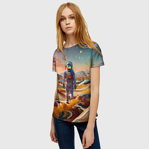 Женская футболка Космонавт на красочной планете / 3D-принт – фото 3