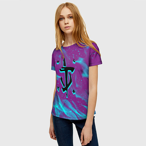 Женская футболка Doom neon flame / 3D-принт – фото 3