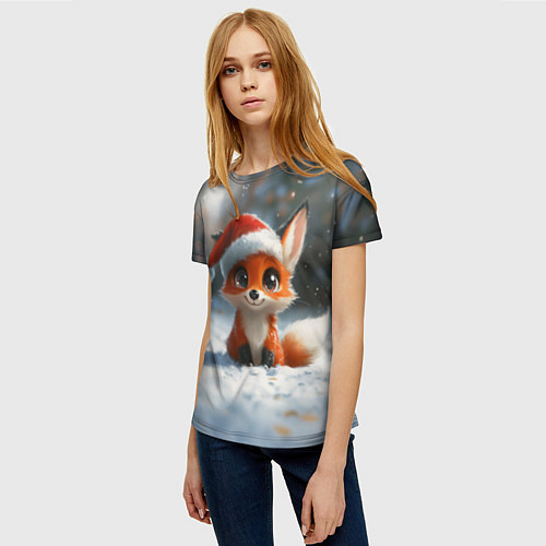 Женская футболка Новогодняя милая лисичка / 3D-принт – фото 3
