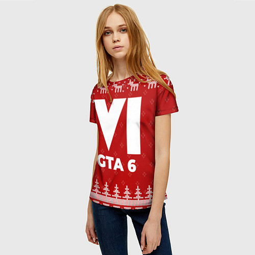 Женская футболка Новогодний GTA 6 с оленями / 3D-принт – фото 3