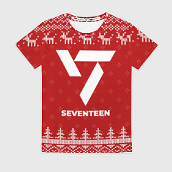 Футболка женская Новогодний Seventeen с оленями, цвет: 3D-принт