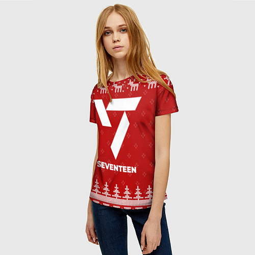 Женская футболка Новогодний Seventeen с оленями / 3D-принт – фото 3