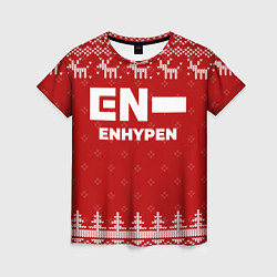Футболка женская Новогодний Enhypen с оленями, цвет: 3D-принт