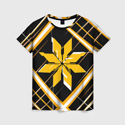 Футболка женская Жёлто-белая звезда и полосы на чёрном фоне, цвет: 3D-принт