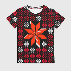 Футболка женская Красно-белые звёзды на чёрном фоне, цвет: 3D-принт