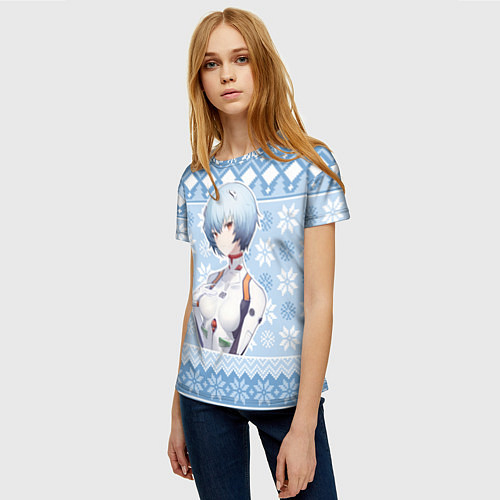 Женская футболка Rei christmas sweater Evangelion / 3D-принт – фото 3