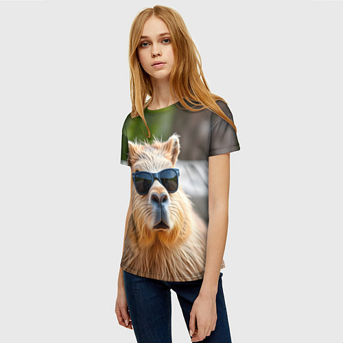 Женская футболка Модная капибара в темных очках / 3D-принт – фото 3