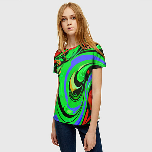 Женская футболка Красно-зелёный узор / 3D-принт – фото 3