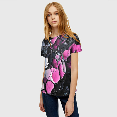 Женская футболка Чёрно-розовый камень / 3D-принт – фото 3