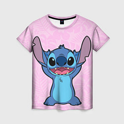 Футболка женская Stitch on a pink background, цвет: 3D-принт