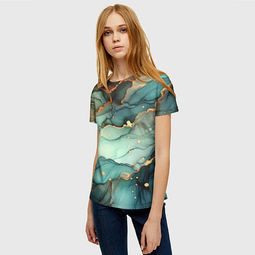 Женская футболка Бирюзовый узор с оранжевыми вставками / 3D-принт – фото 3