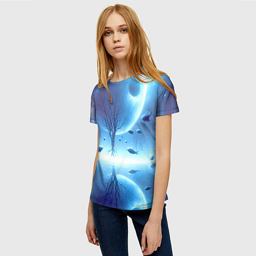 Женская футболка Луна и рыбы - нейроарт фантазия / 3D-принт – фото 3