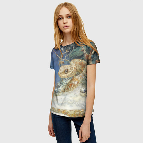 Женская футболка Большая змея в лесу / 3D-принт – фото 3