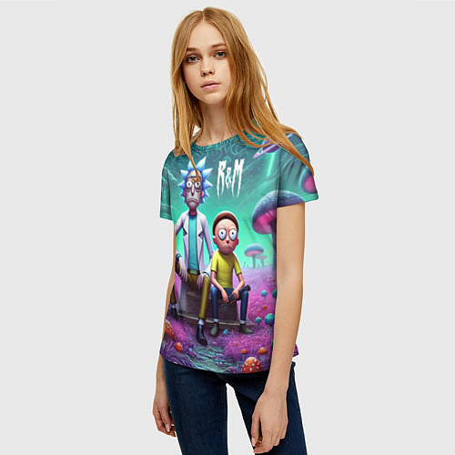 Женская футболка Рик и Морту на сказочной грибной планете - нейроар / 3D-принт – фото 3