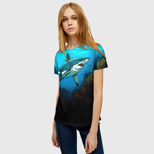 Женская футболка Акула в синем море / 3D-принт – фото 3