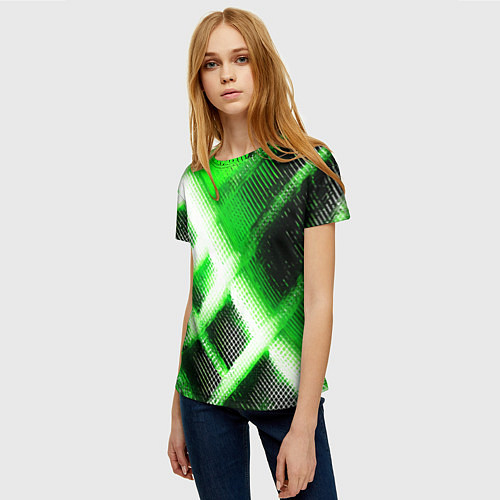 Женская футболка Зелёная сеть на чёрном фоне / 3D-принт – фото 3