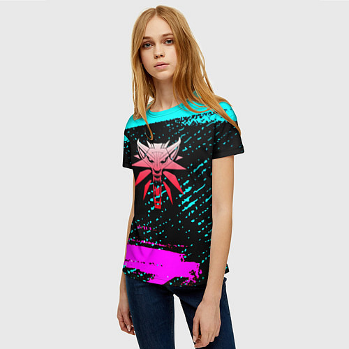Женская футболка The Witcher неоновые краски / 3D-принт – фото 3