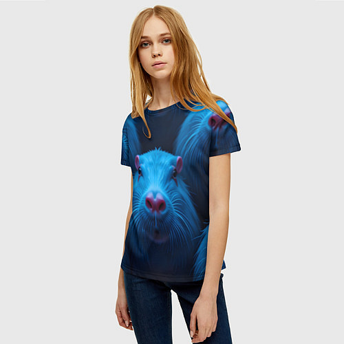Женская футболка Синие капибары / 3D-принт – фото 3